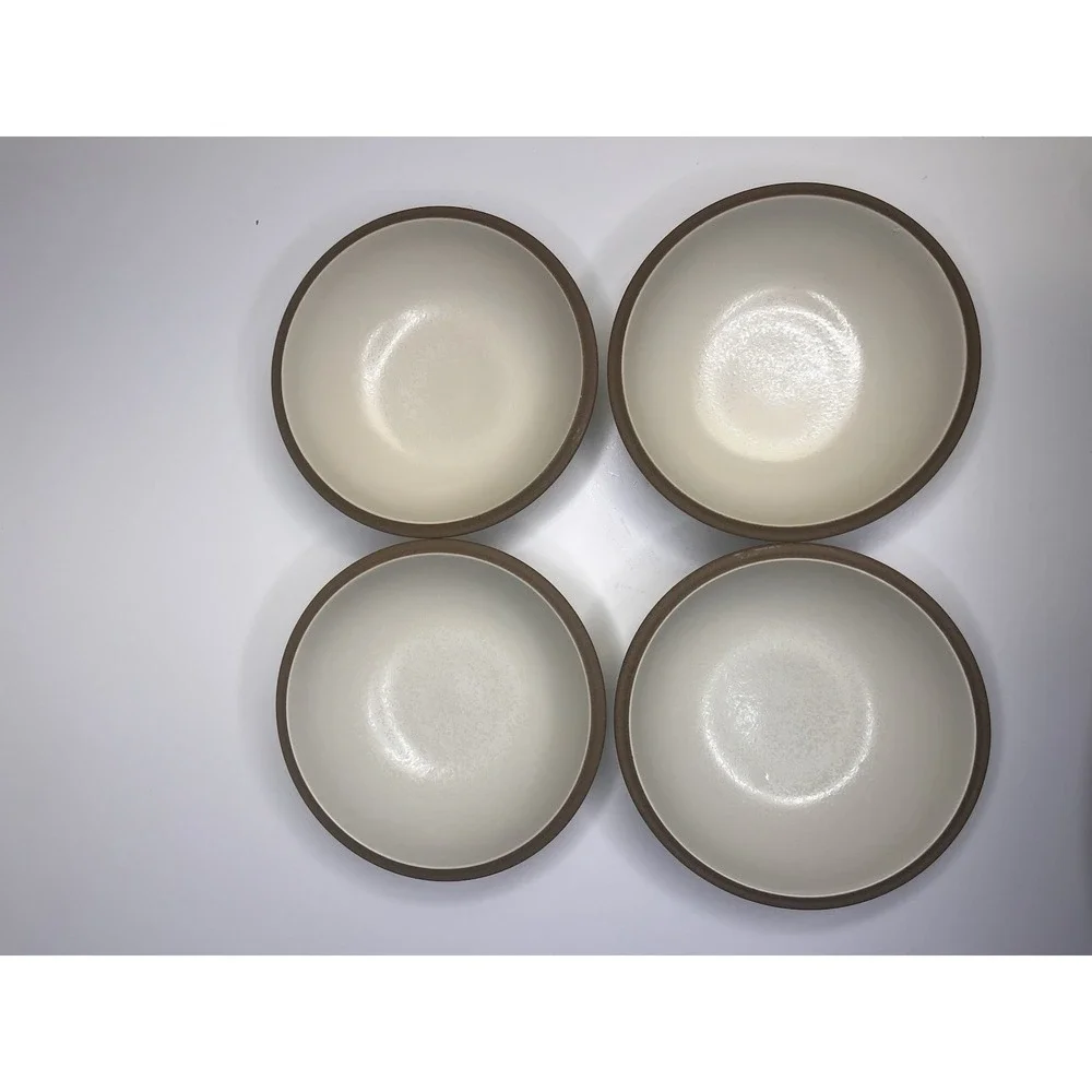 Dansk China SANTIAGO WHITE Cereal‎ Bowl *NEW*  SET of 4 | Beige Body Tan Edge